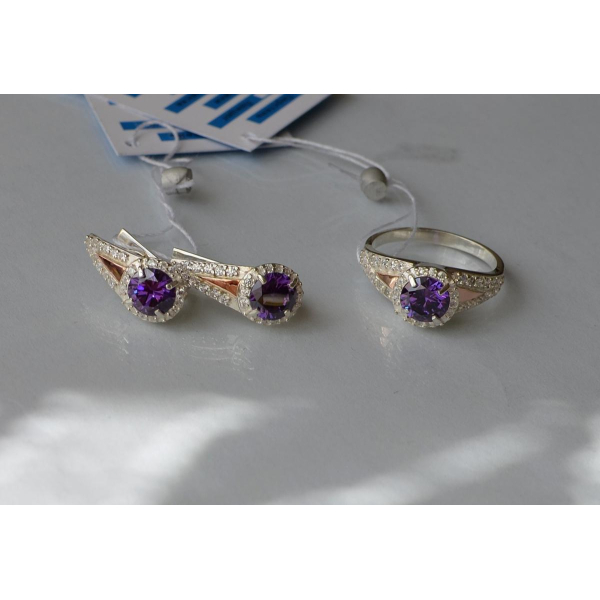 Серебряный набор с пластинами из золота (058)