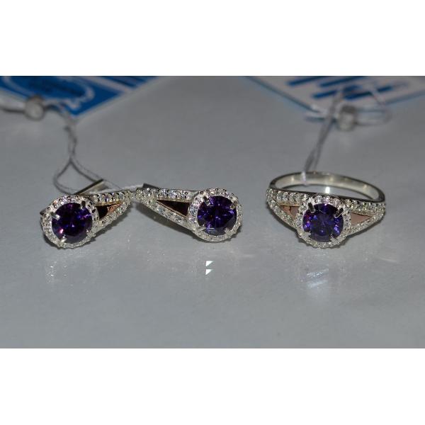 Серебряный набор с пластинами из золота (058)