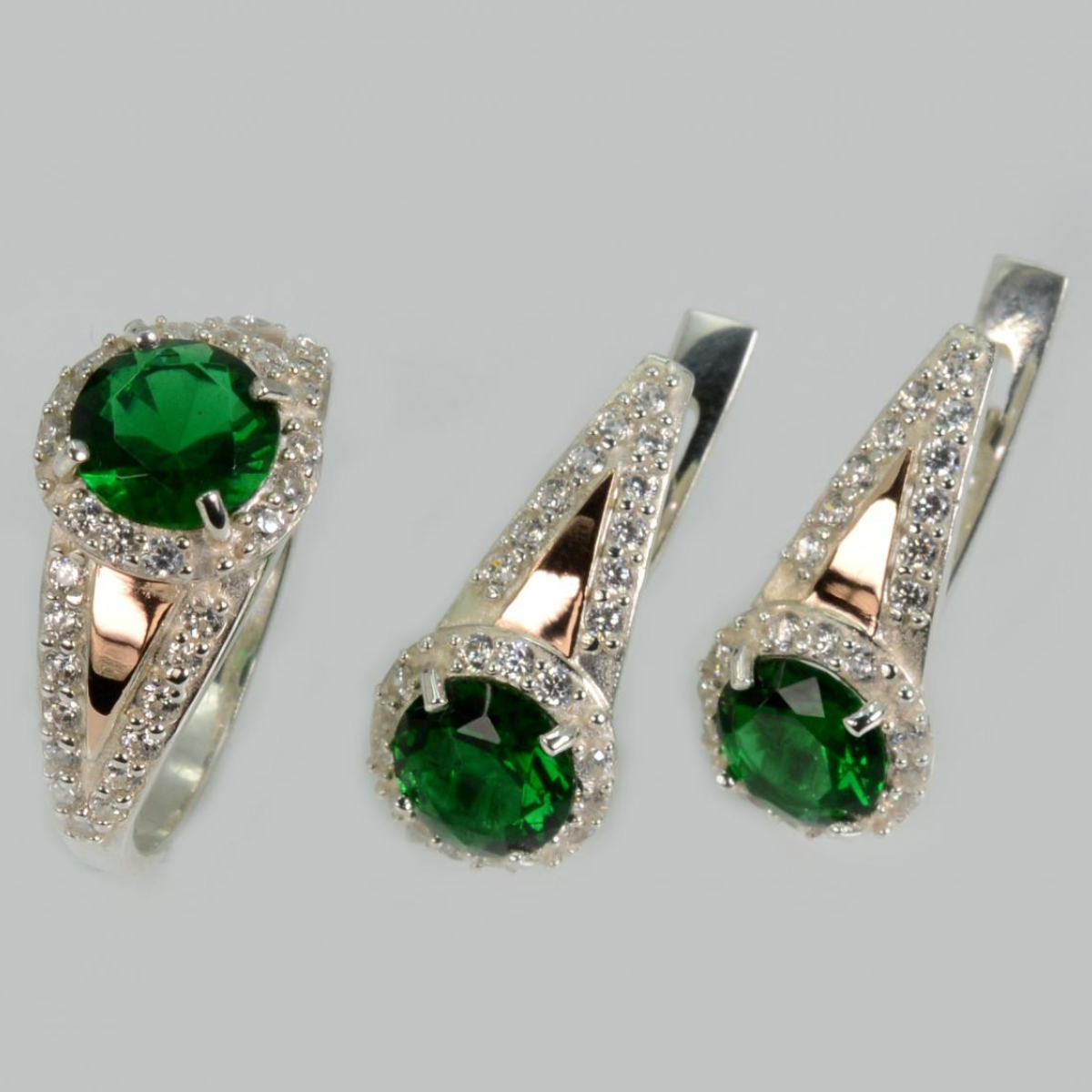 Серебряный набор с пластинами из золота (058)