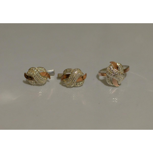 Серебряный гарнитур с золотыми накладками (060)