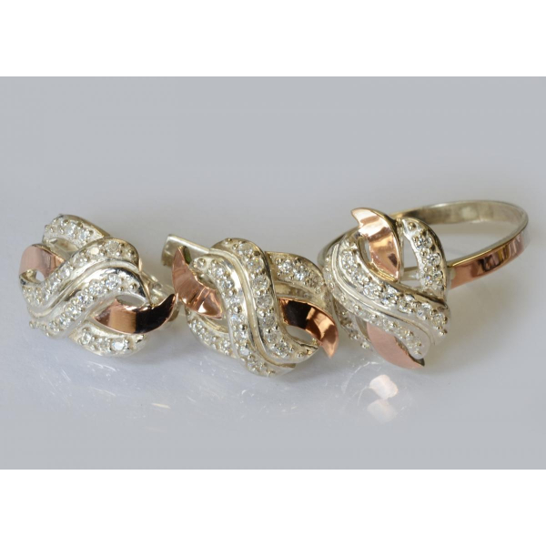 Серебряный гарнитур с золотыми накладками (060)