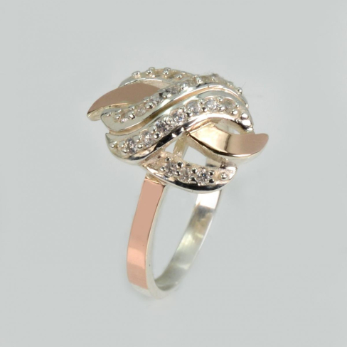 Серебряное кольцо с напайками из золота