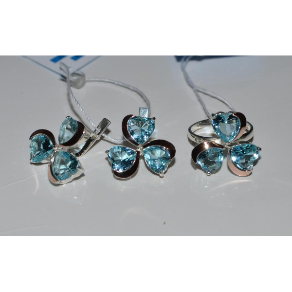 Срібний набір з накладками з золота (061)