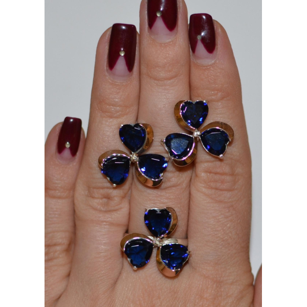 Срібний набір з накладками з золота (061)