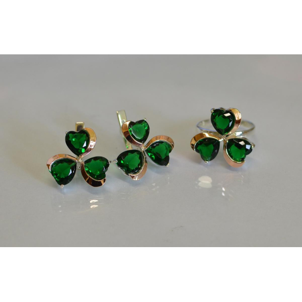 Срібний набір з накладками з золота (061)