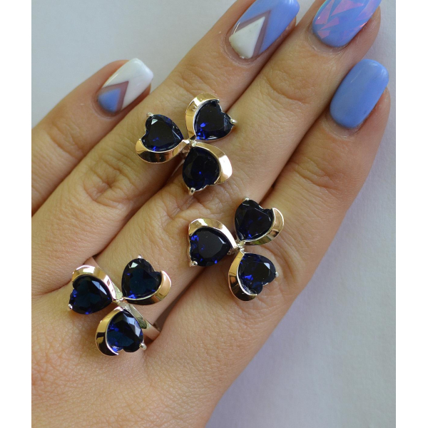 Срібний набір з накладками з золота (061)