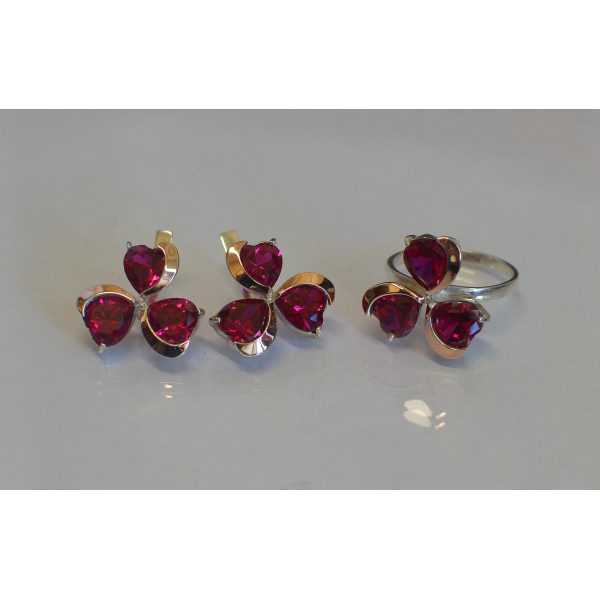 Срібний набір з накладками з золота (061)