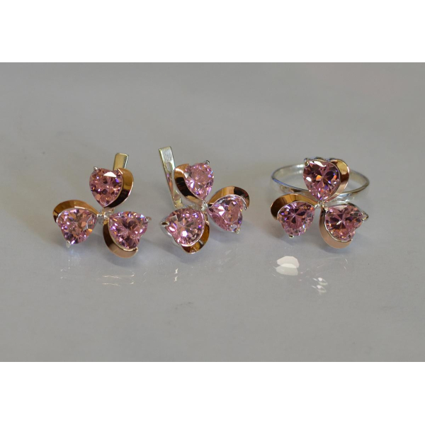 Срібний набір з накладками з золота (061)