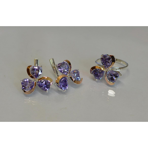 Срібний набір з накладками з золота (061)