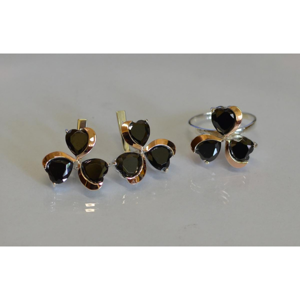 Срібний набір з накладками з золота (061)