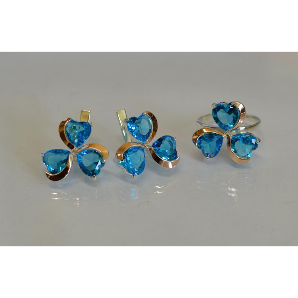 Срібний набір з накладками з золота (061)