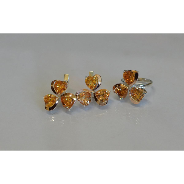 Срібний набір з накладками з золота (061)