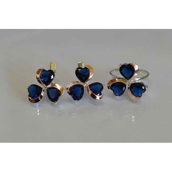 Срібний набір з накладками з золота (061)