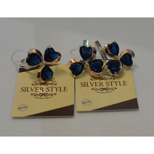 Срібний набір з накладками з золота (061)