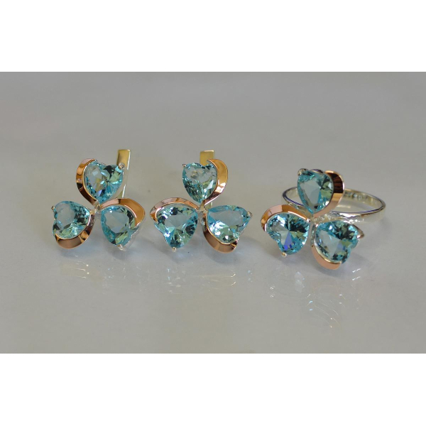 Срібний набір з накладками з золота (061)