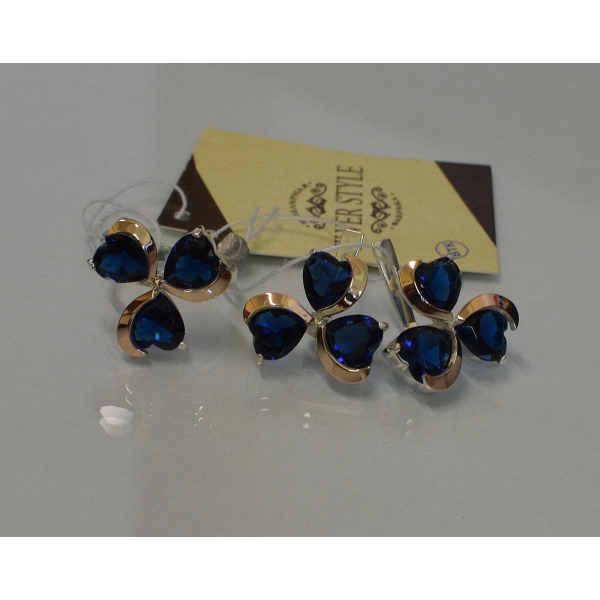 Срібний набір з накладками з золота (061)