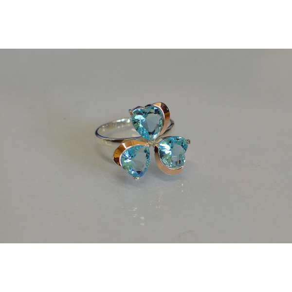 Серебряное кольцо  с пластинами из золота (061к)