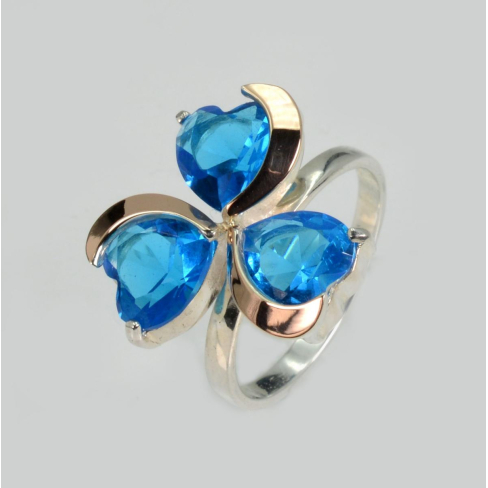 Серебряное кольцо  с пластинами из золота