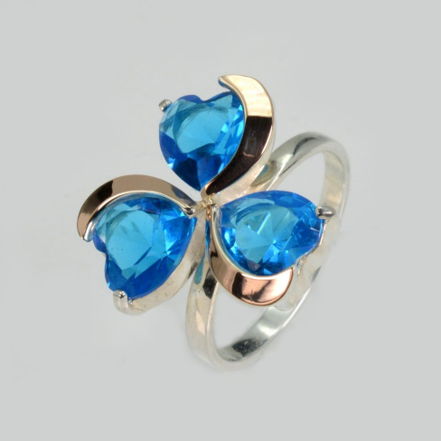 Серебряное кольцо  с пластинами из золота