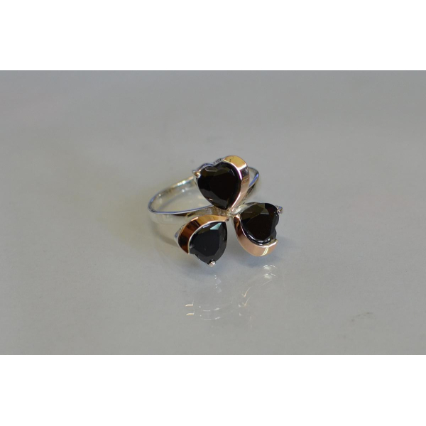 Серебряное кольцо  с пластинами из золота (061к)