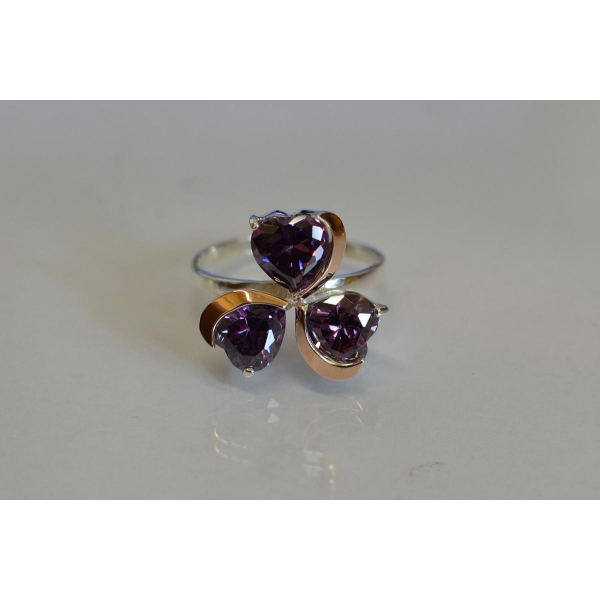 Серебряное кольцо  с пластинами из золота (061к)