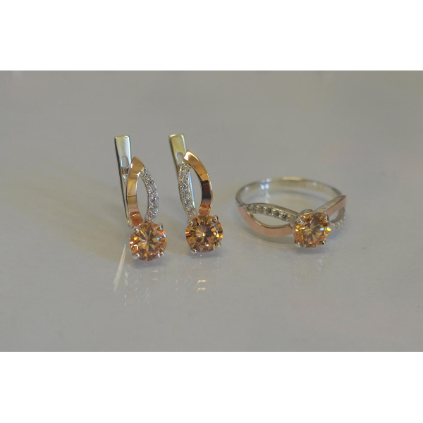 Серебряный комплект со вставками золота (062)