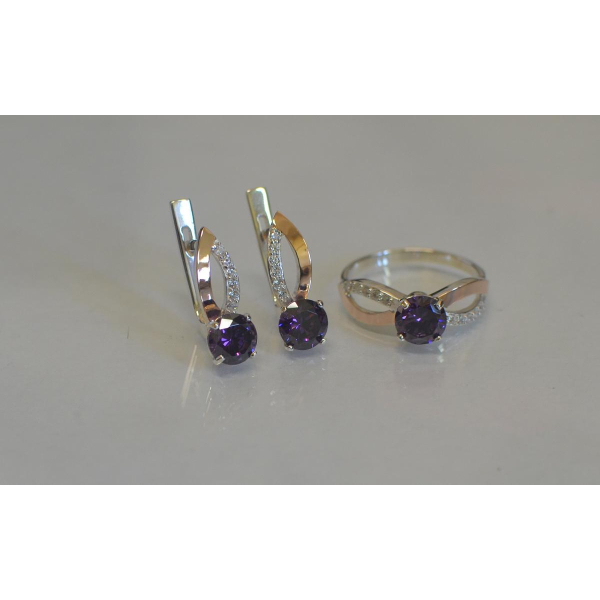 Серебряный комплект со вставками золота (062)