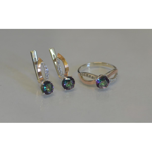 Серебряный комплект со вставками золота (062)