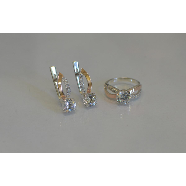 Серебряный комплект со вставками золота (062)