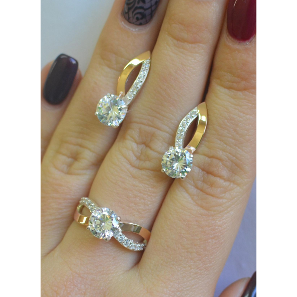 Серебряный комплект со вставками золота (062)