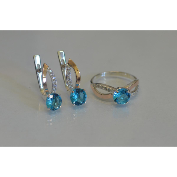 Серебряный комплект со вставками золота (062)