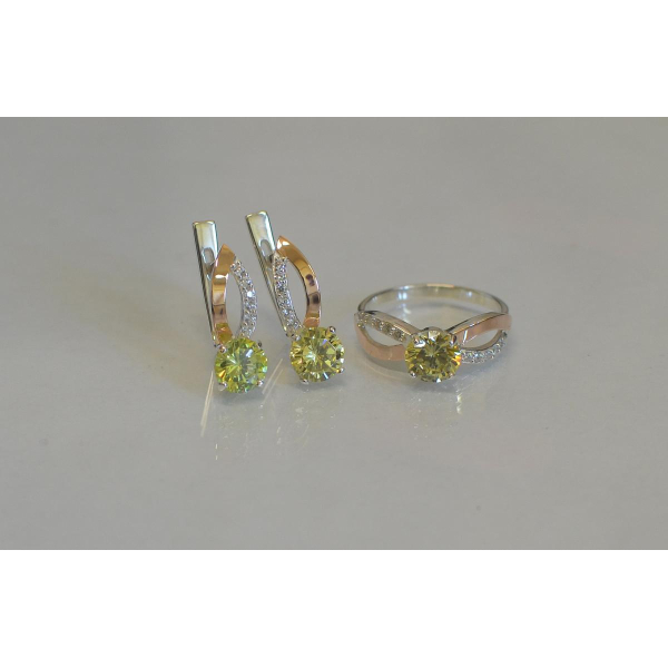 Серебряный комплект со вставками золота (062)