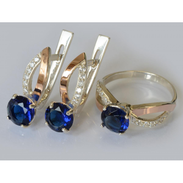 Серебряный комплект со вставками золота (062)