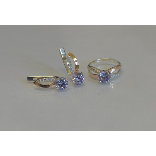 Серебряный комплект со вставками золота (062)