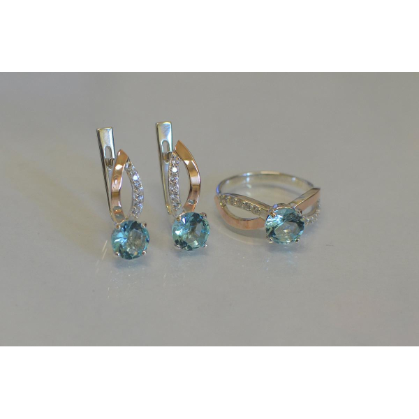 Серебряный комплект со вставками золота (062)