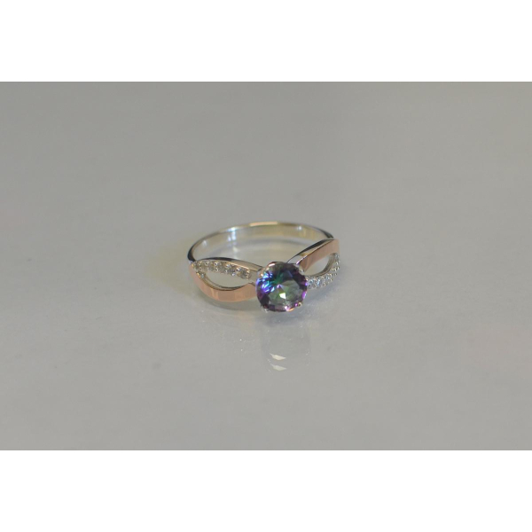 Серебряное кольцо с золотыми вставками (062к)