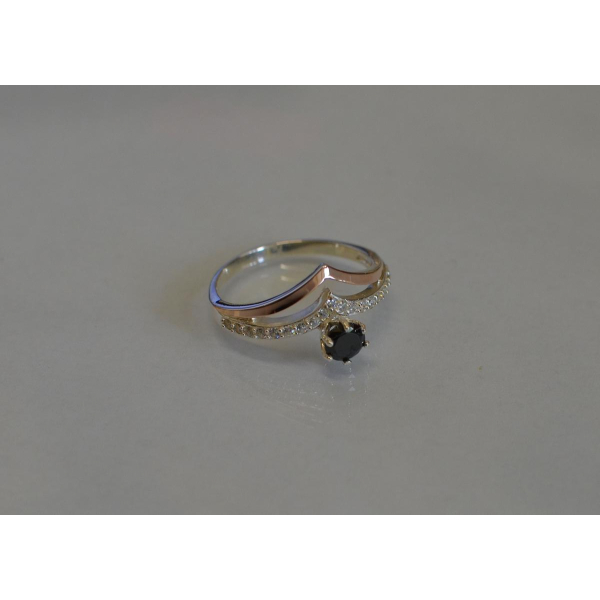 Серебряное кольцо с золотыми пластинами (063к)