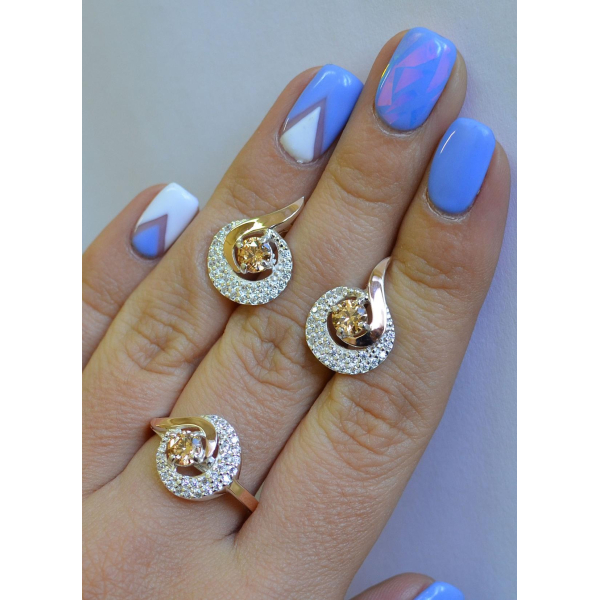 Серебряный набор с золотыми накладками (064)