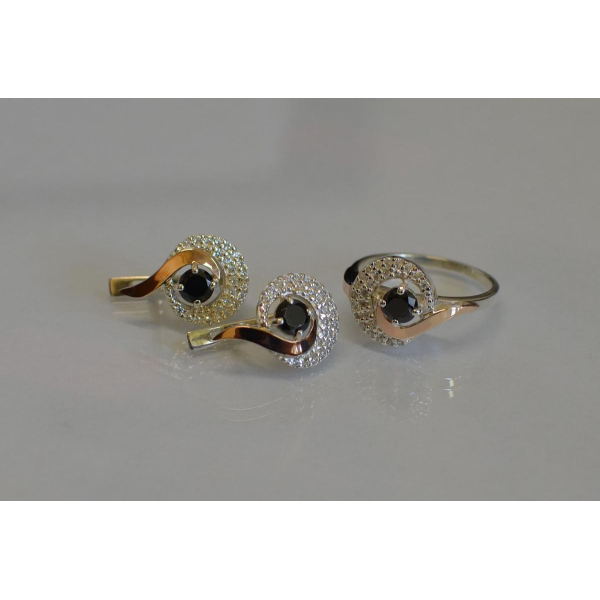 Серебряный набор с золотыми накладками (064)