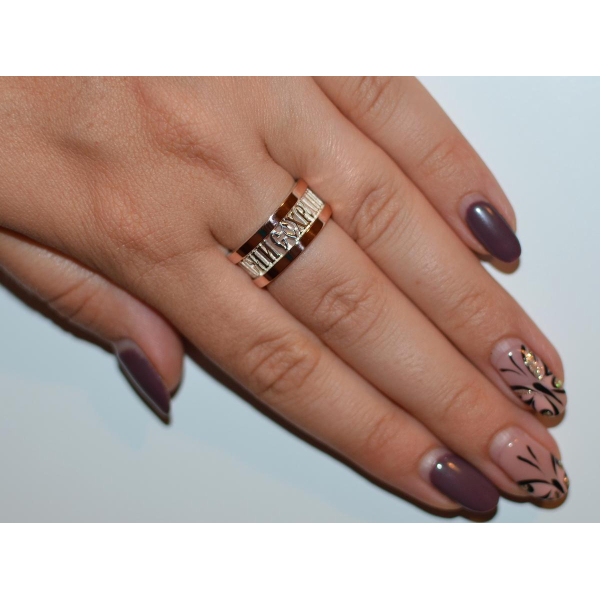 Серебряное кольцо  с пластинами из золота (065к)