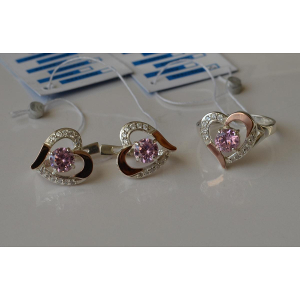 Серебряный комплект со вставками из золота (066)