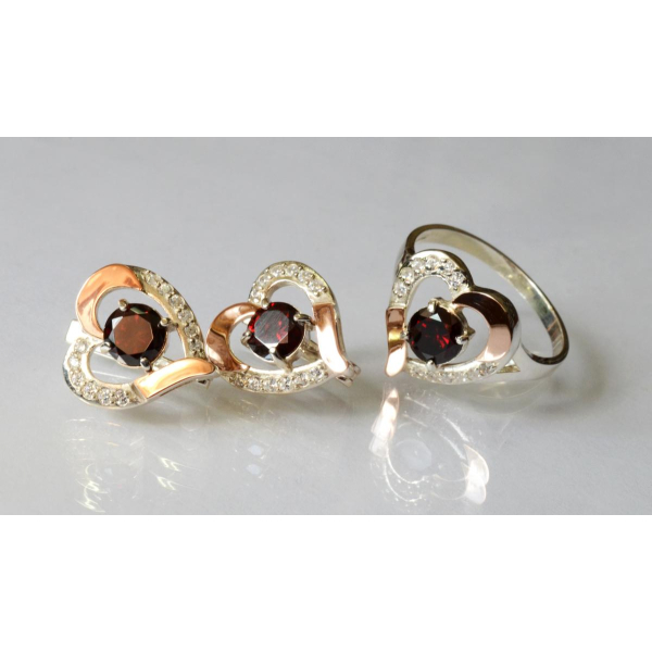 Серебряный комплект со вставками из золота (066)