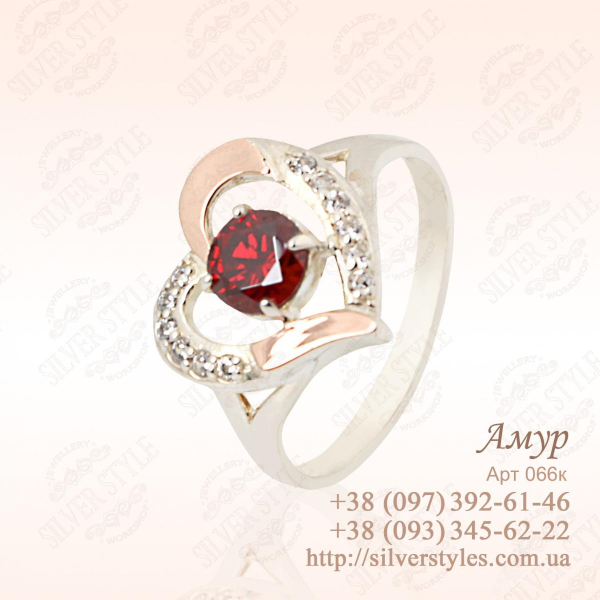 Серебряное кольцо с золотыми пластинами (066к)