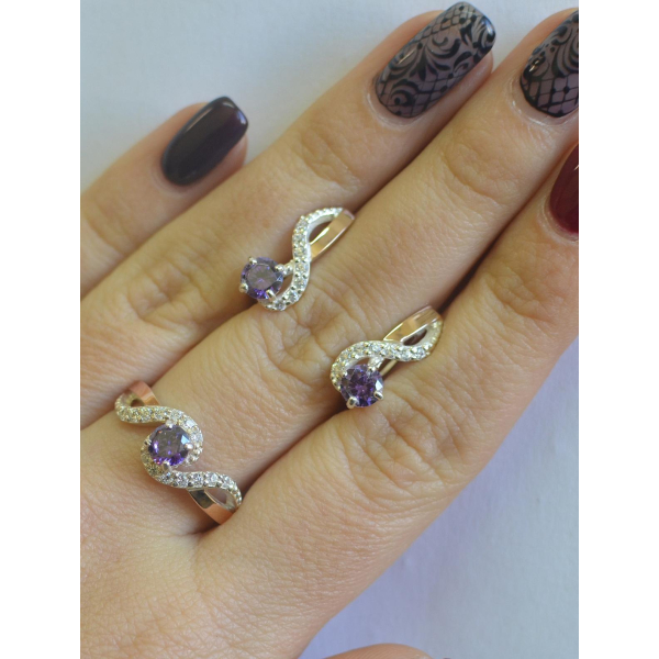 Серебряный комплект с накладками  из золота (067)