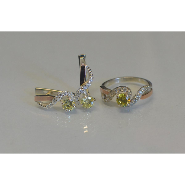 Серебряный комплект с накладками  из золота (067)