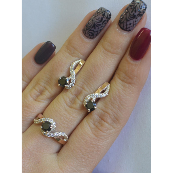 Серебряный комплект с накладками  из золота (067)