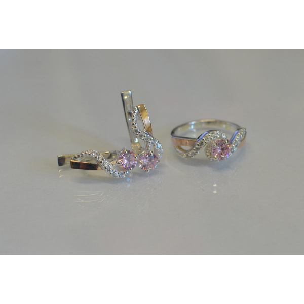 Серебряный комплект с накладками  из золота (067)