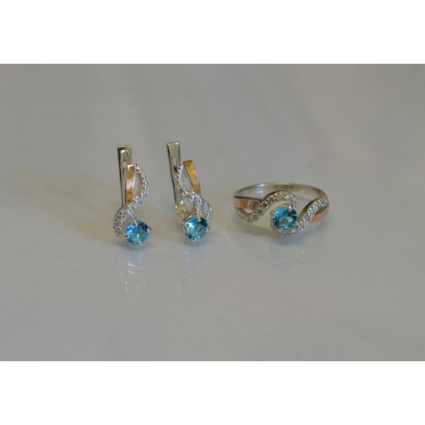 Серебряный комплект с накладками  из золота (067)