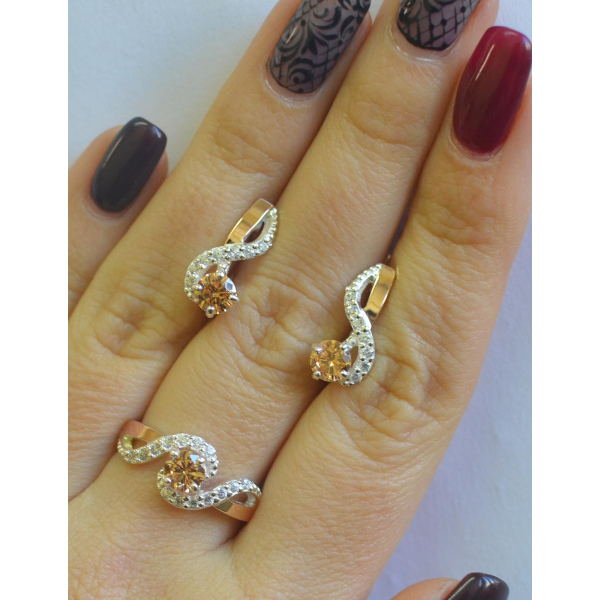 Серебряный комплект с накладками  из золота (067)