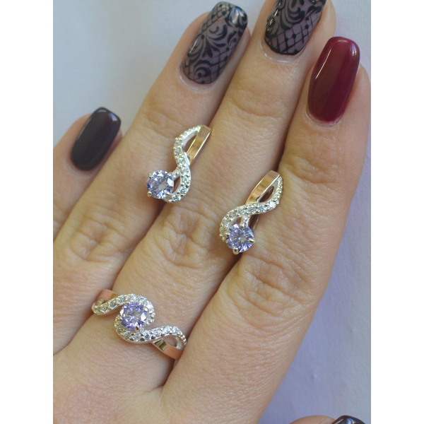 Серебряный комплект с накладками  из золота (067)